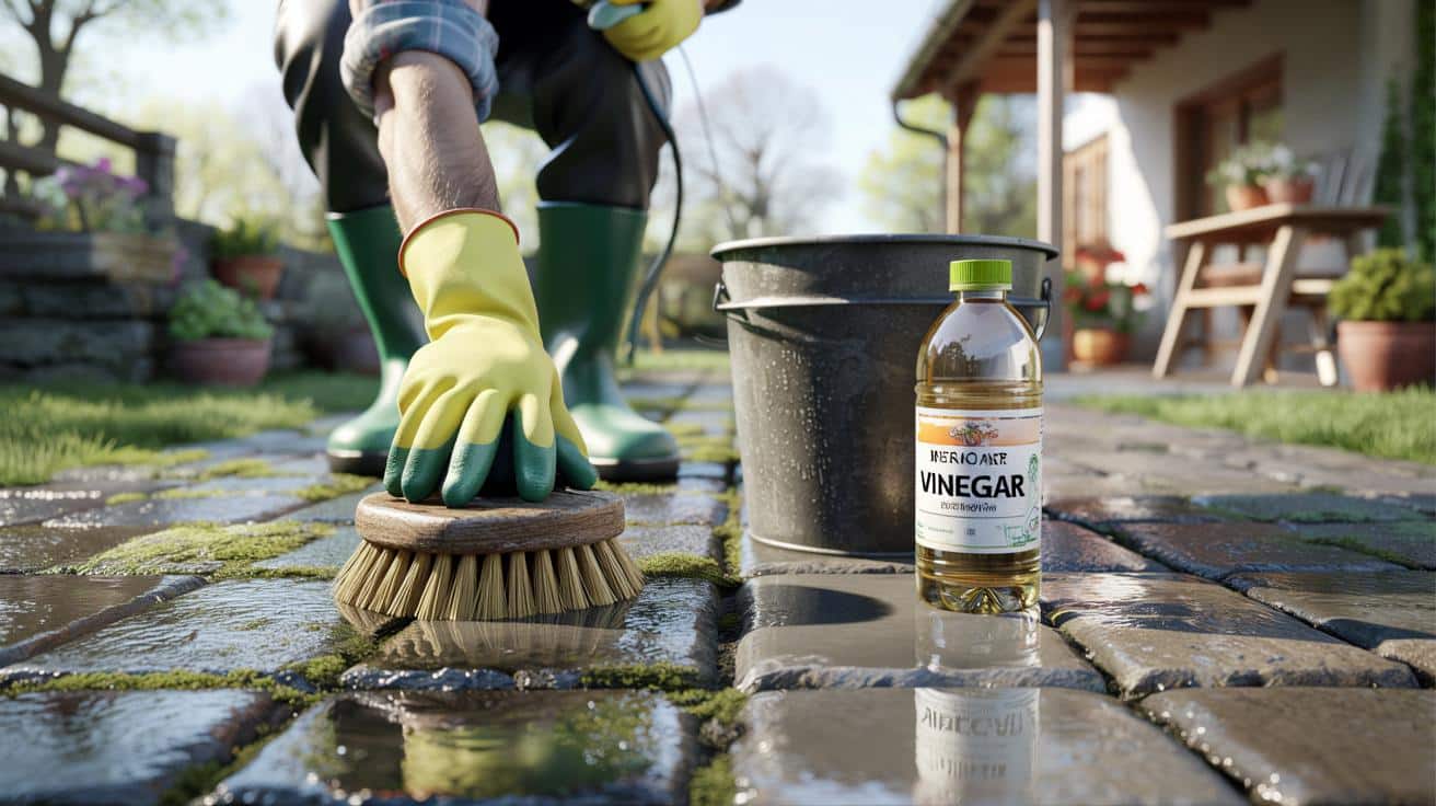 Genialny trik na zielony taras: ten tani kuchenny produkt czyści kostkę w godzinę