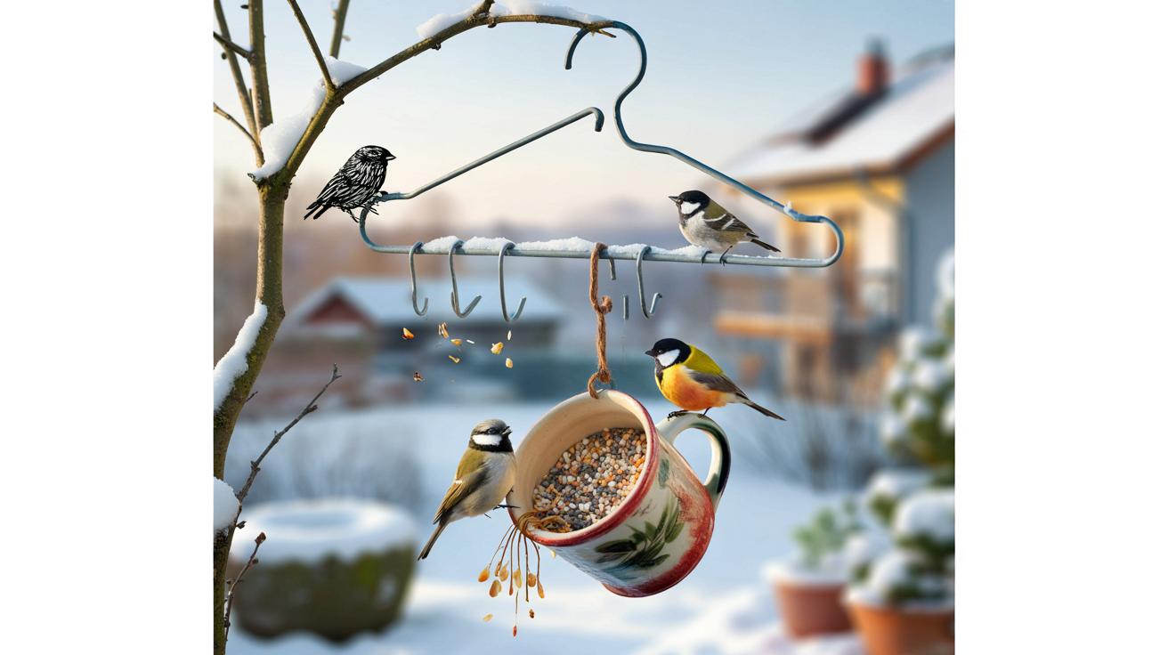Genialny trik na zimowe karmniki: użyj wieszaka z szafy