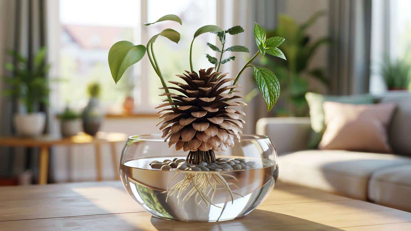 Genialny trik z szyszką : tani stojak na sadzonki, który ozdobi mieszkanie