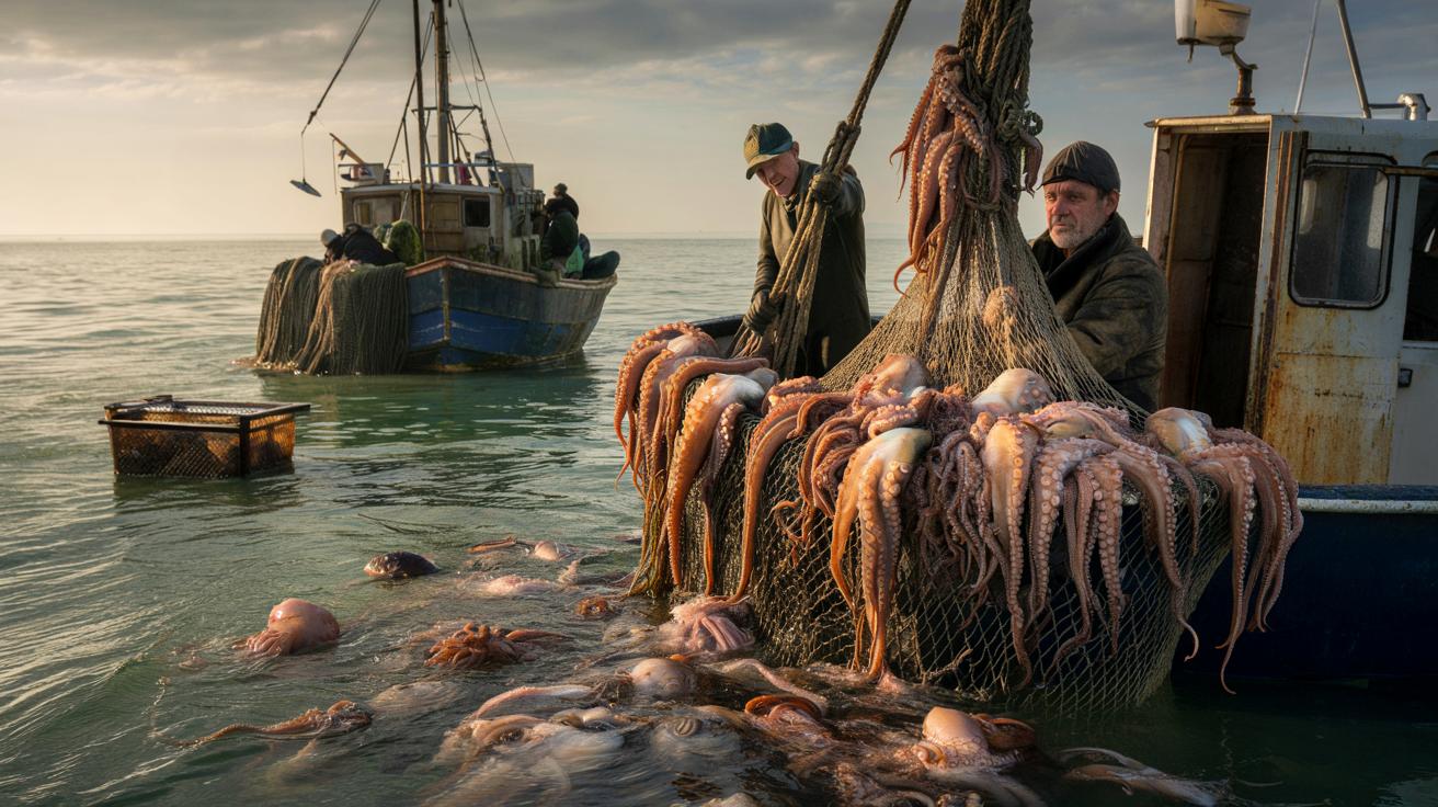 Inwazja ośmiornic u wybrzeży Anglii. Ciepłe morze, puste sieci