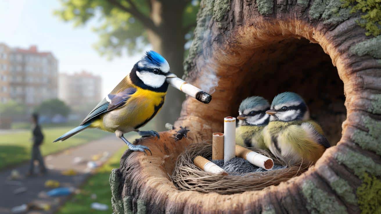 Jak ptaki „dezynfekują” gniazda niedopałkami papierosów i czym to grozi