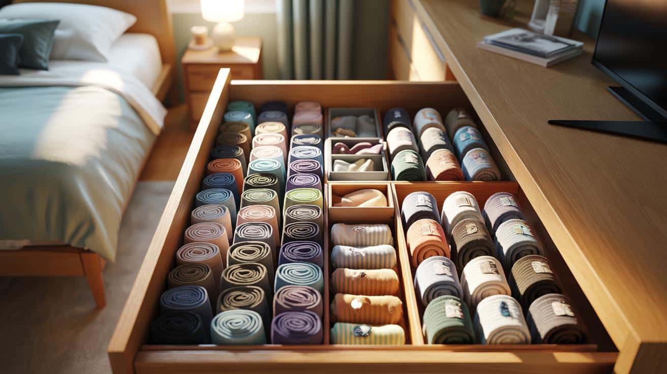 Jak układać skarpetki w szufladzie metodą rolki