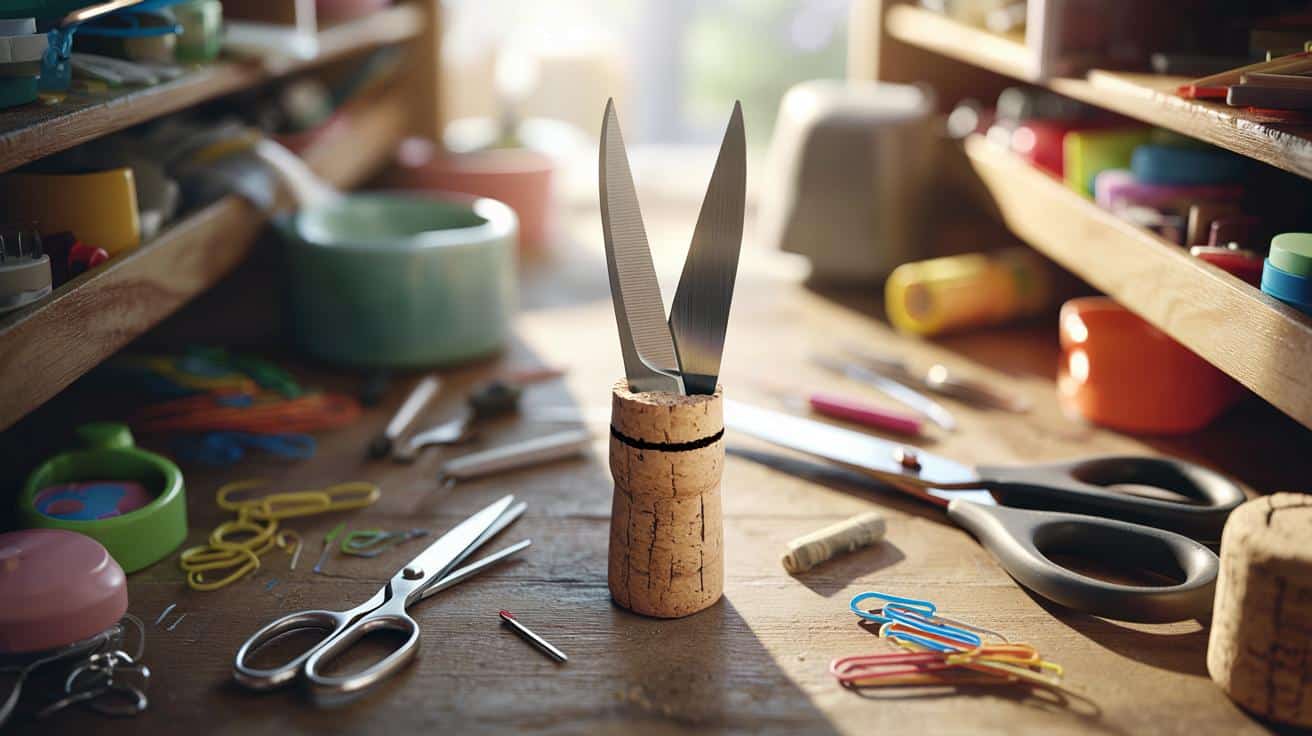 Jak użyć kawałka korka aby zabezpieczyć ostre końcówki nożyczek