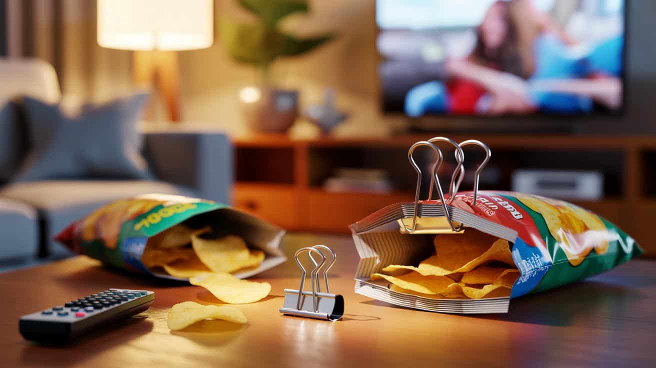 Jak użyć spinacza do papieru aby zamknąć otwartą paczkę chipsów