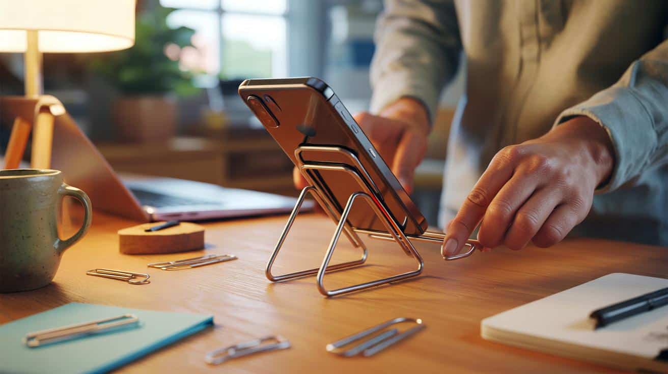 Jak użyć spinacza do papieru aby zrobić prosty stojak na telefon