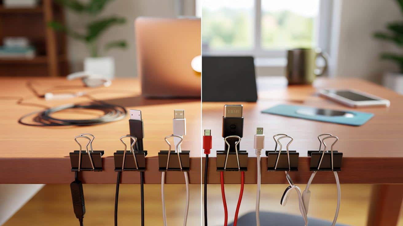 Jak użyć spinacza do papieru aby zrobić prosty organizer kabli