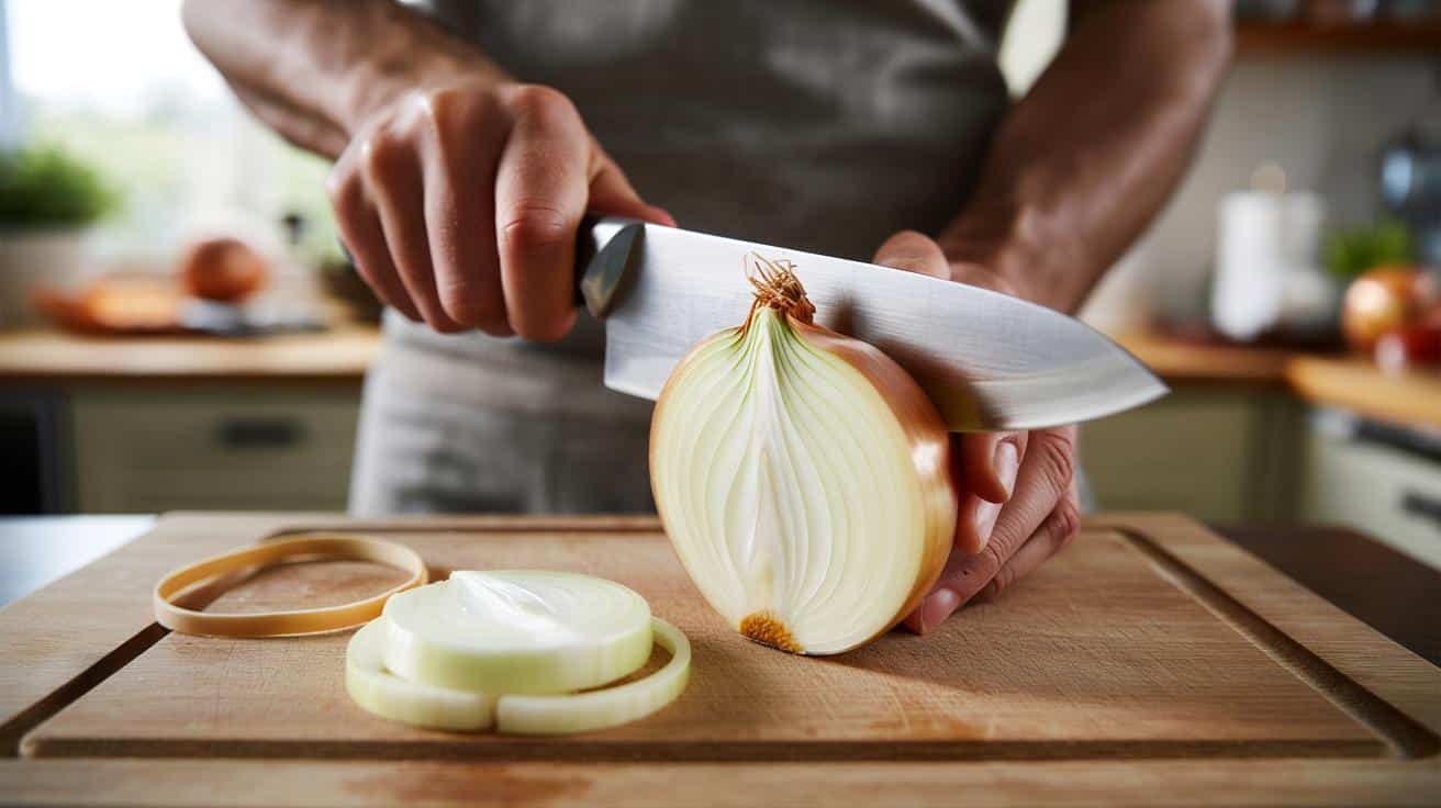 Jak użyć zwykłej gumki recepturki aby łatwo pokroić cebulę bez rozsypywania plasterków