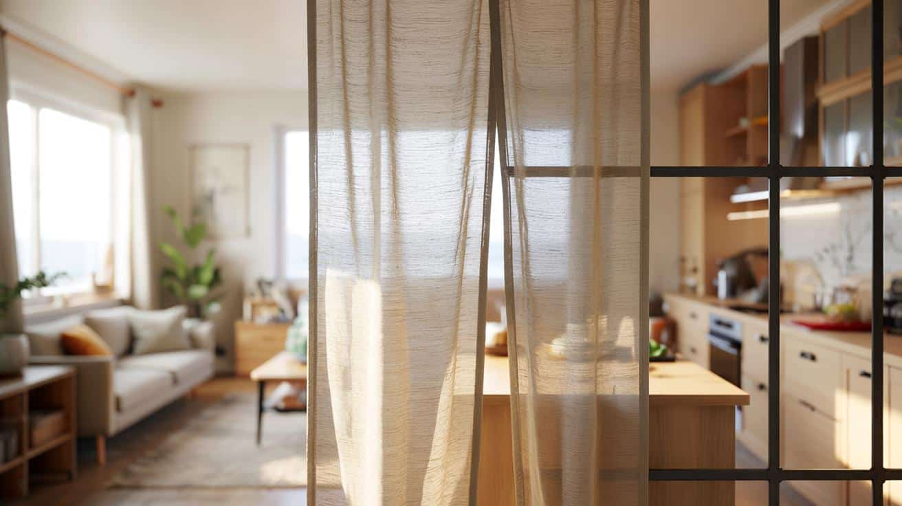 Japońska zasłona zamiast szklanej ściany. Tani trik, który odmienia mieszkanie