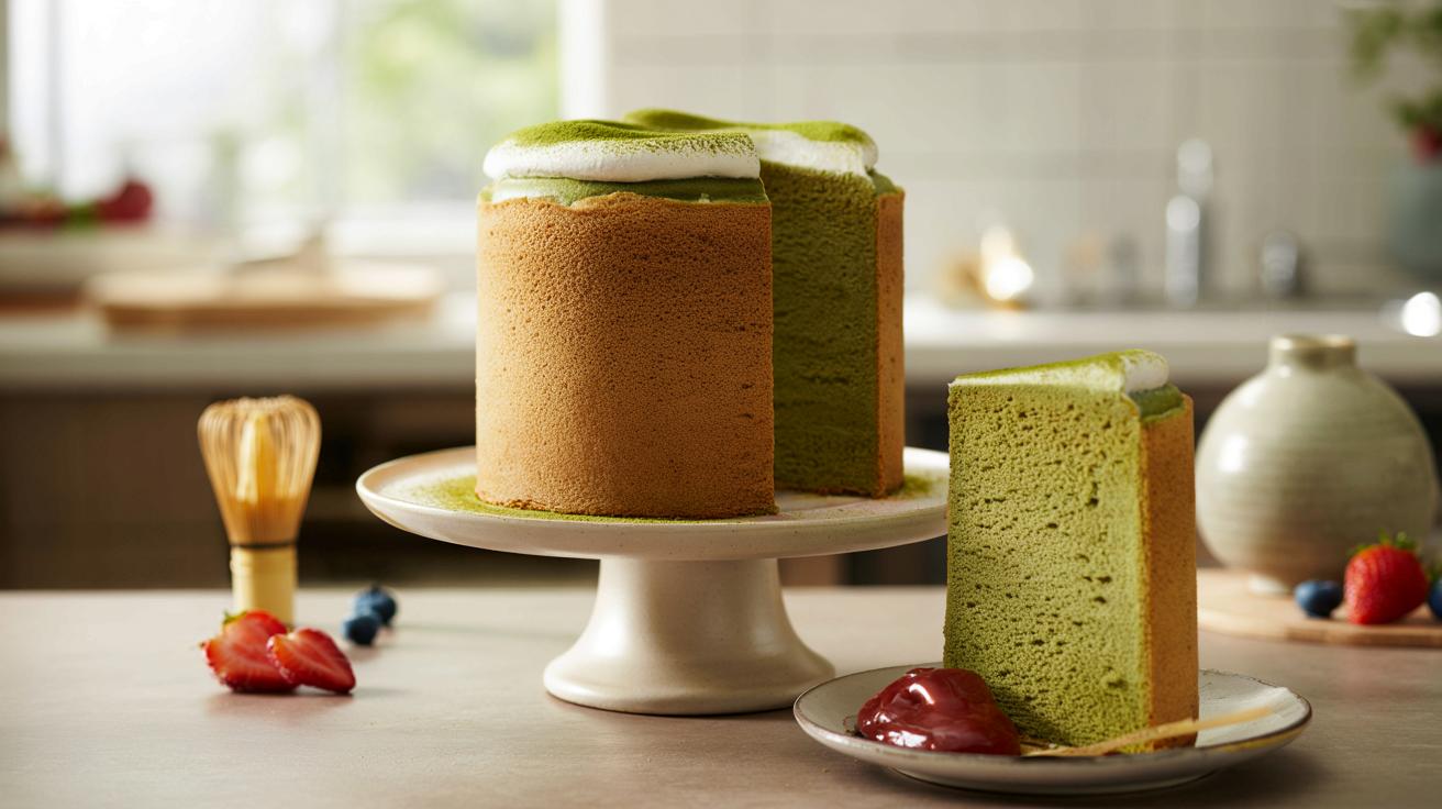 Japoński matcha chiffon cake: superpuszyste ciasto, które robi wrażenie