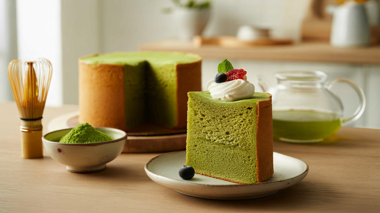 Japoński puszysty biszkopt z matchą: lekkie ciasto, które robi wrażenie