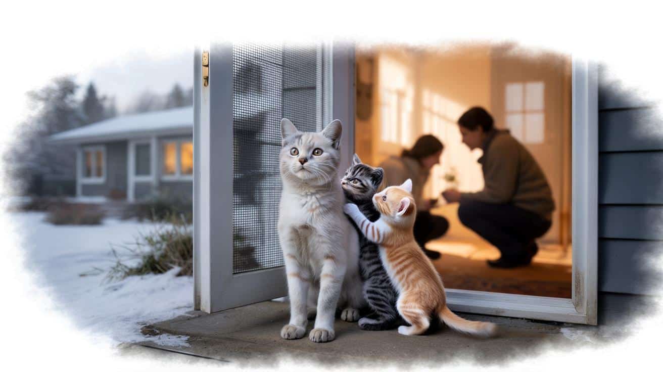 Kocia mama przychodzi pod drzwi domu i odmienia los swoich maluchów