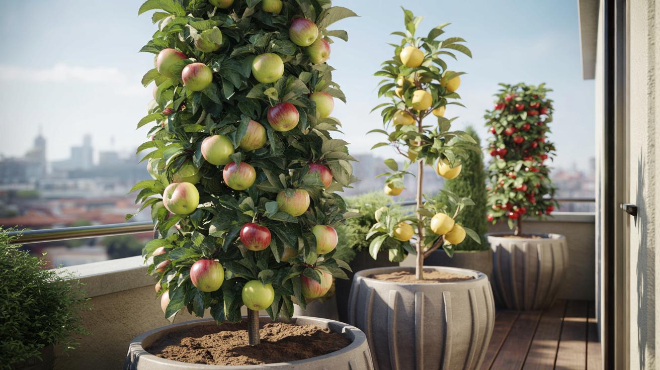 Nie masz ogrodu? Ten kompaktowy „słupkowy” sad zmieści się w jednym donicy