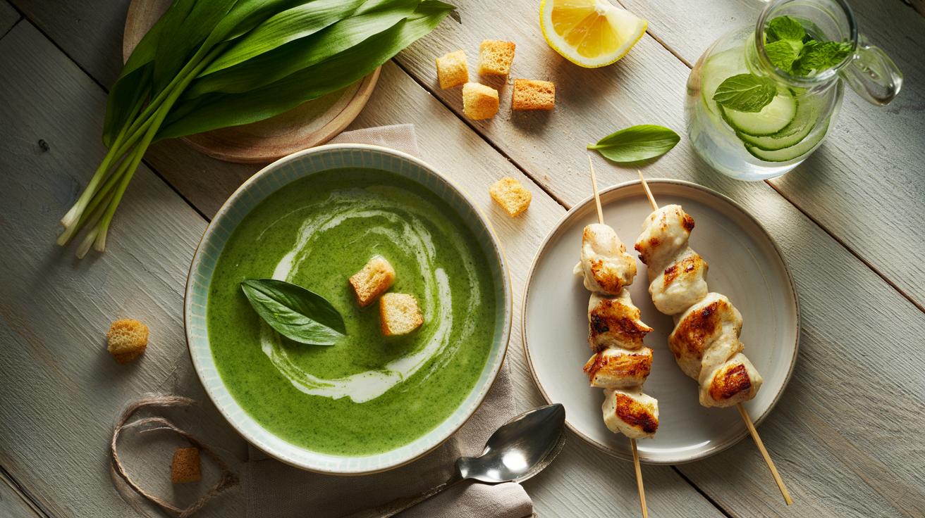 Kremowa zupa z czosnkiem niedźwiedzim: wiosenny hit z chrupiącymi dodatkami