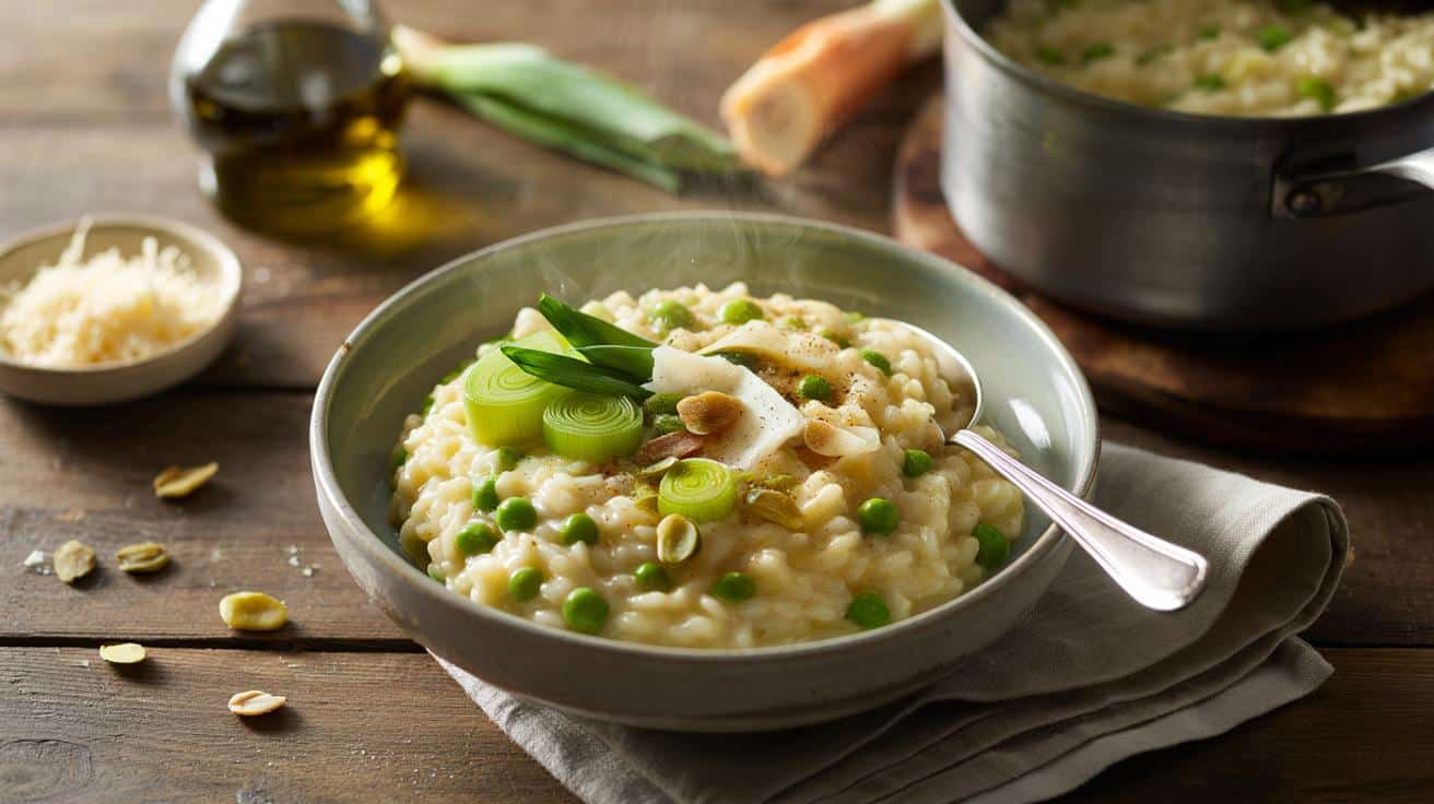 Kremowe risotto z porami i groszkiem w 25 minut – bez wina