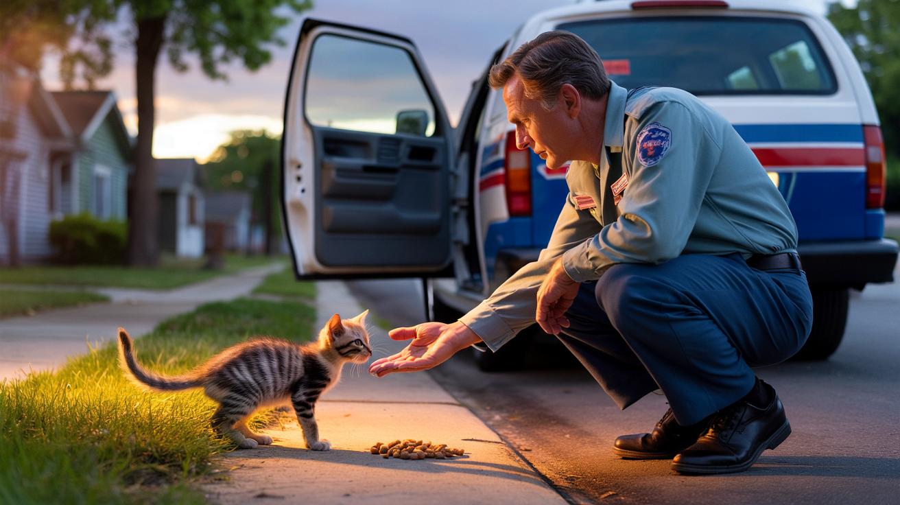 Listonosz zobaczył coś na chodniku. Mały kot odmienił całe jego życie