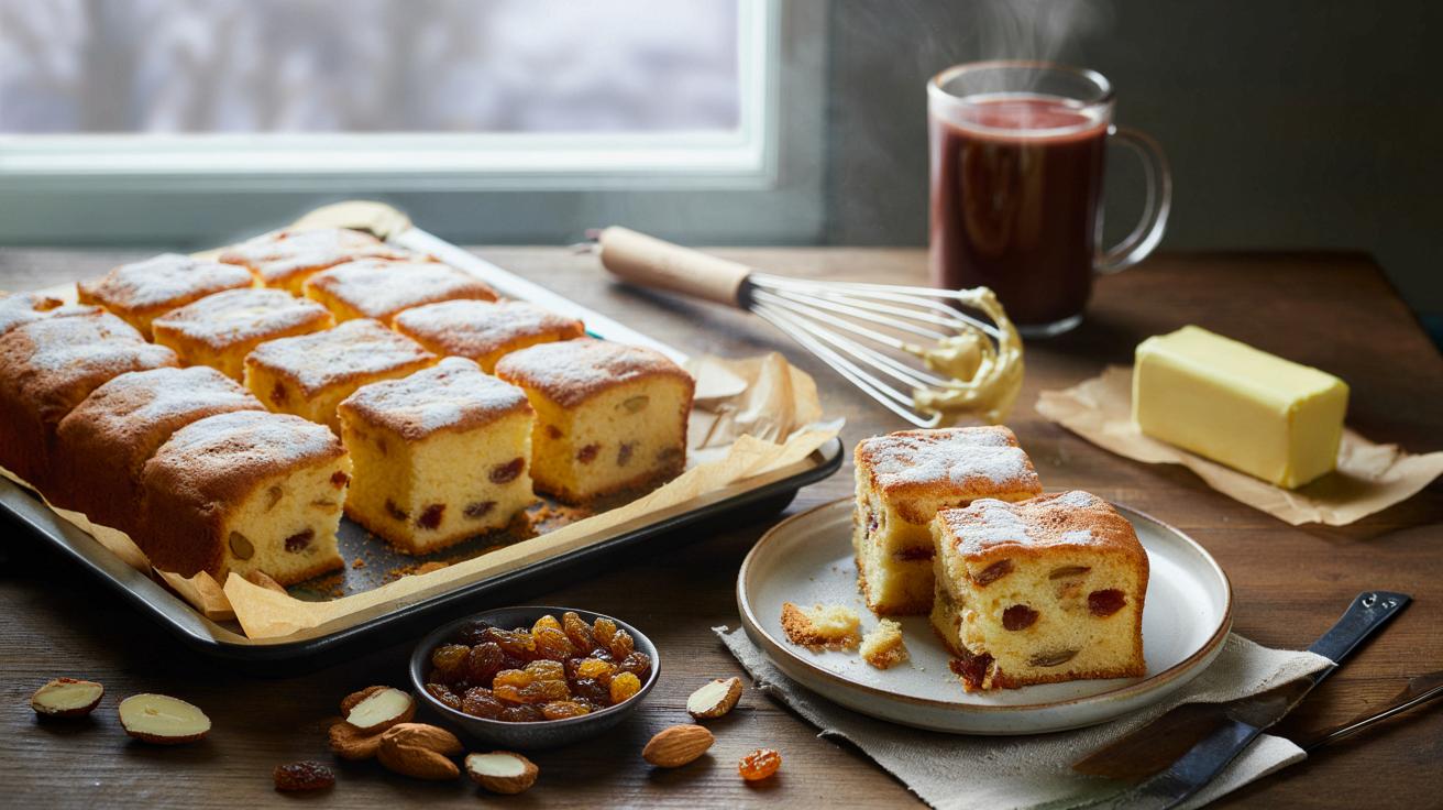 Miękkie kwadraty z rodzynkami i migdałami: prosty hit w 30 minut