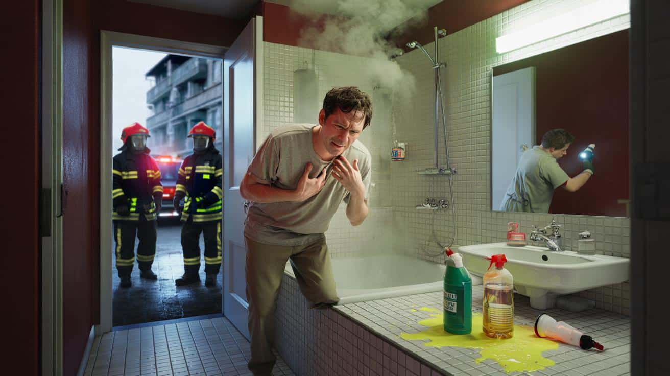 Mieszanka wybielacza z octem zatruła łazienkę. 13 strażaków w akcji