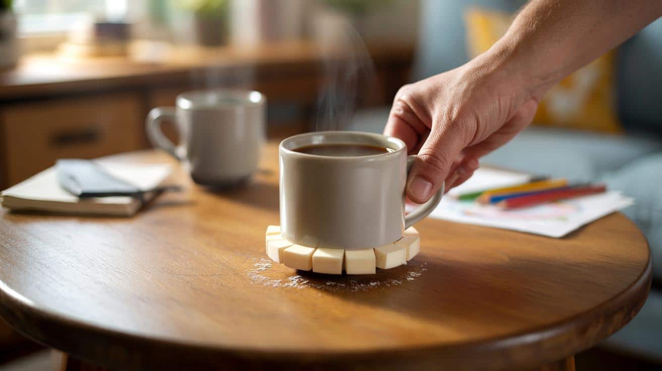 Naklej gumkę do ścierania na dół kubka a nigdy nie zostawia rys na stoliku