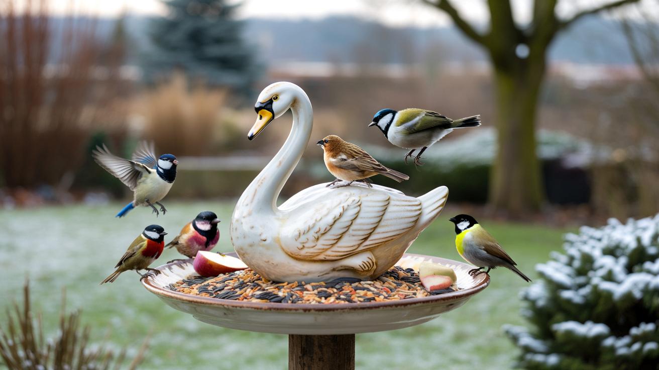 Nie wyrzucaj tego kiczowatego łabędzia z bazarku. Zrób z niego karmnik dla ptaków