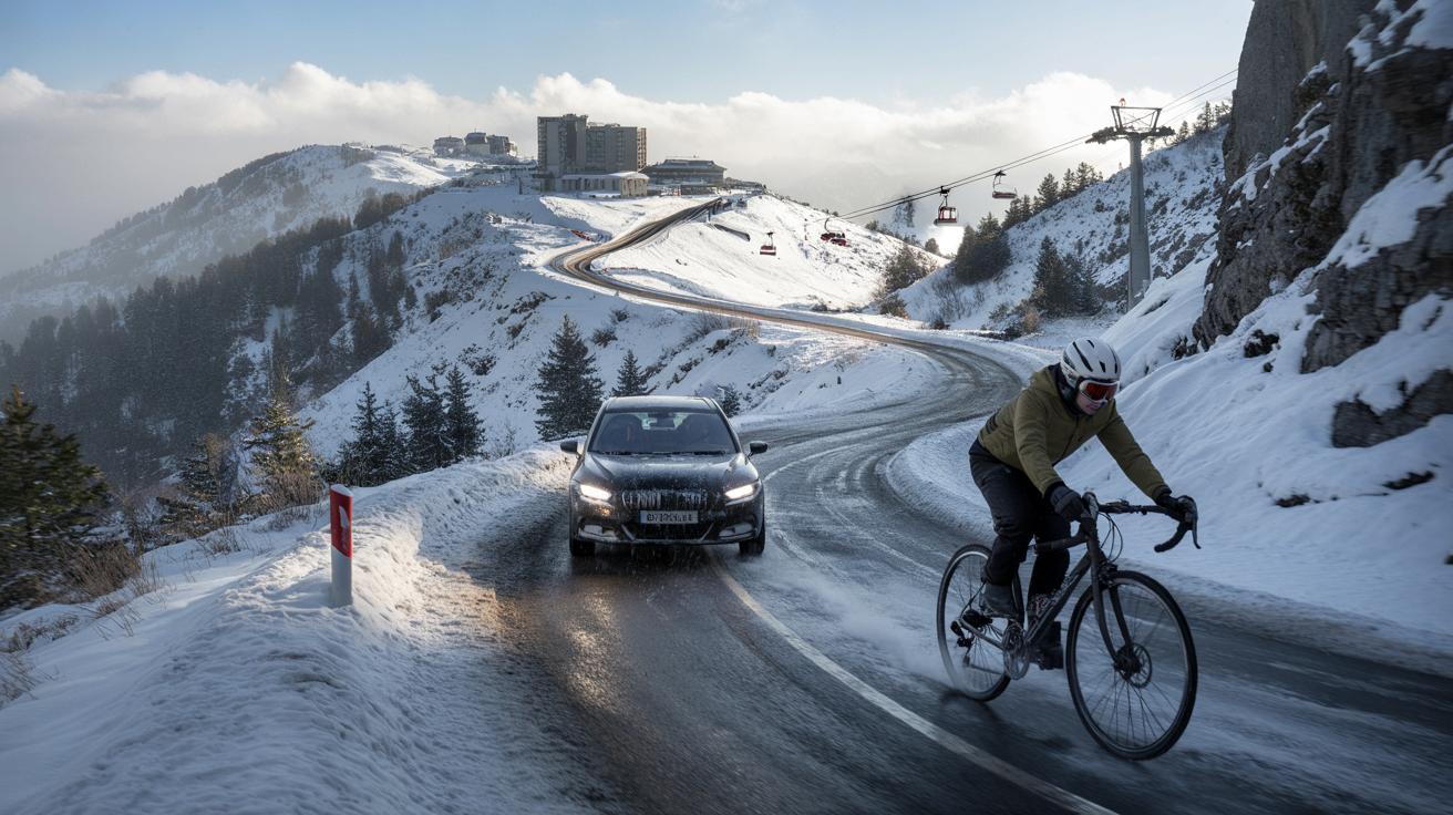 Niepozorna droga w Pirenejach, która co zimę zaskakuje kierowców i rowerzystów