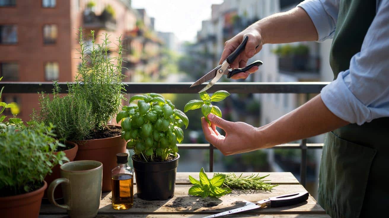 Ogrodnik tłumaczy jak przycinać zioła aby rosły szybciej