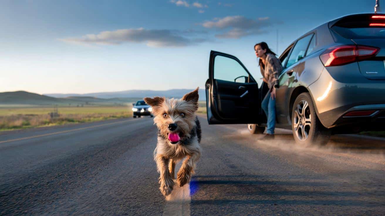 Pies pędził za autem w środku pustkowia. Gdy kierująca zrozumiała, co się dzieje, zatrzymała się z piskiem opon
