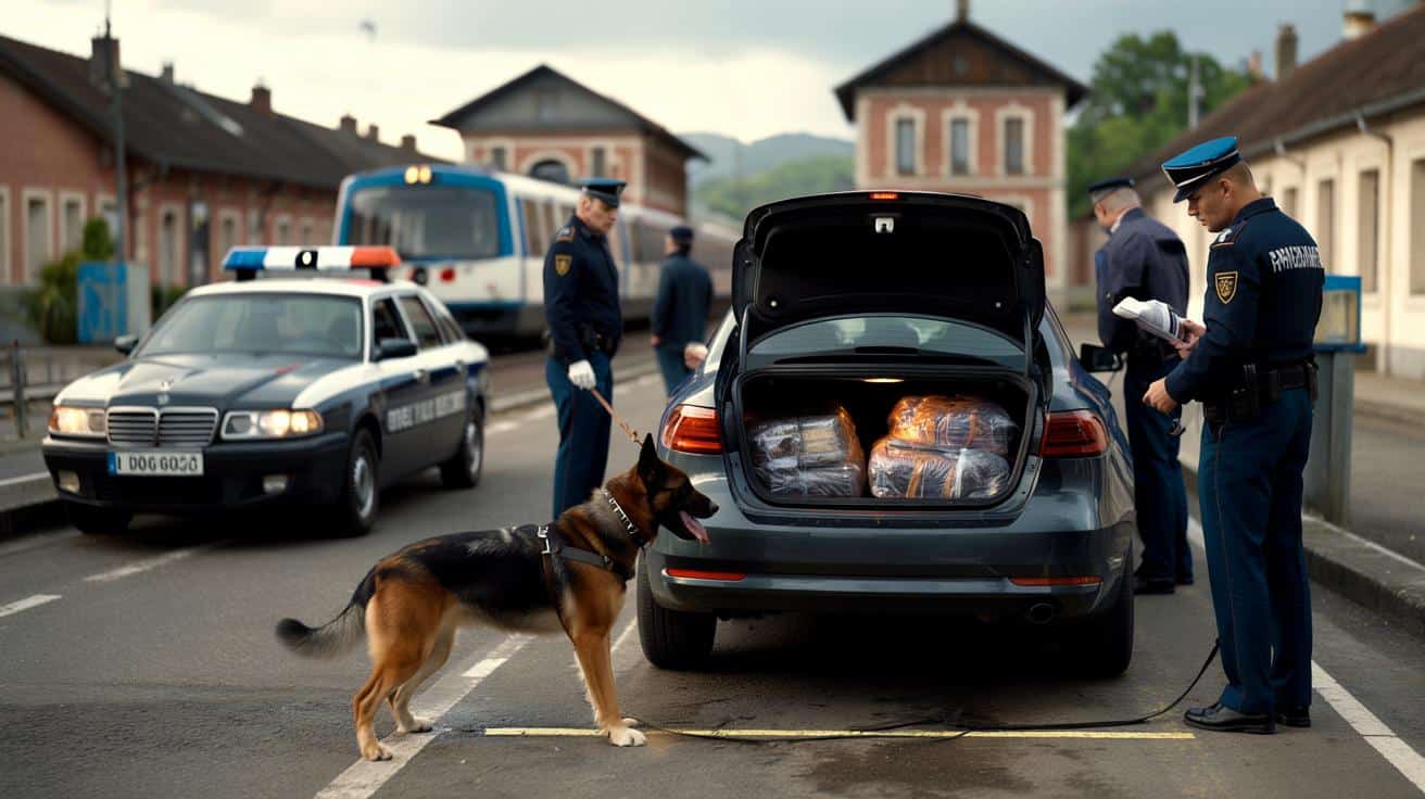 Pies policyjny zatrzymuje się przy aucie pod dworcem. W bagażniku – dowód całego procederu