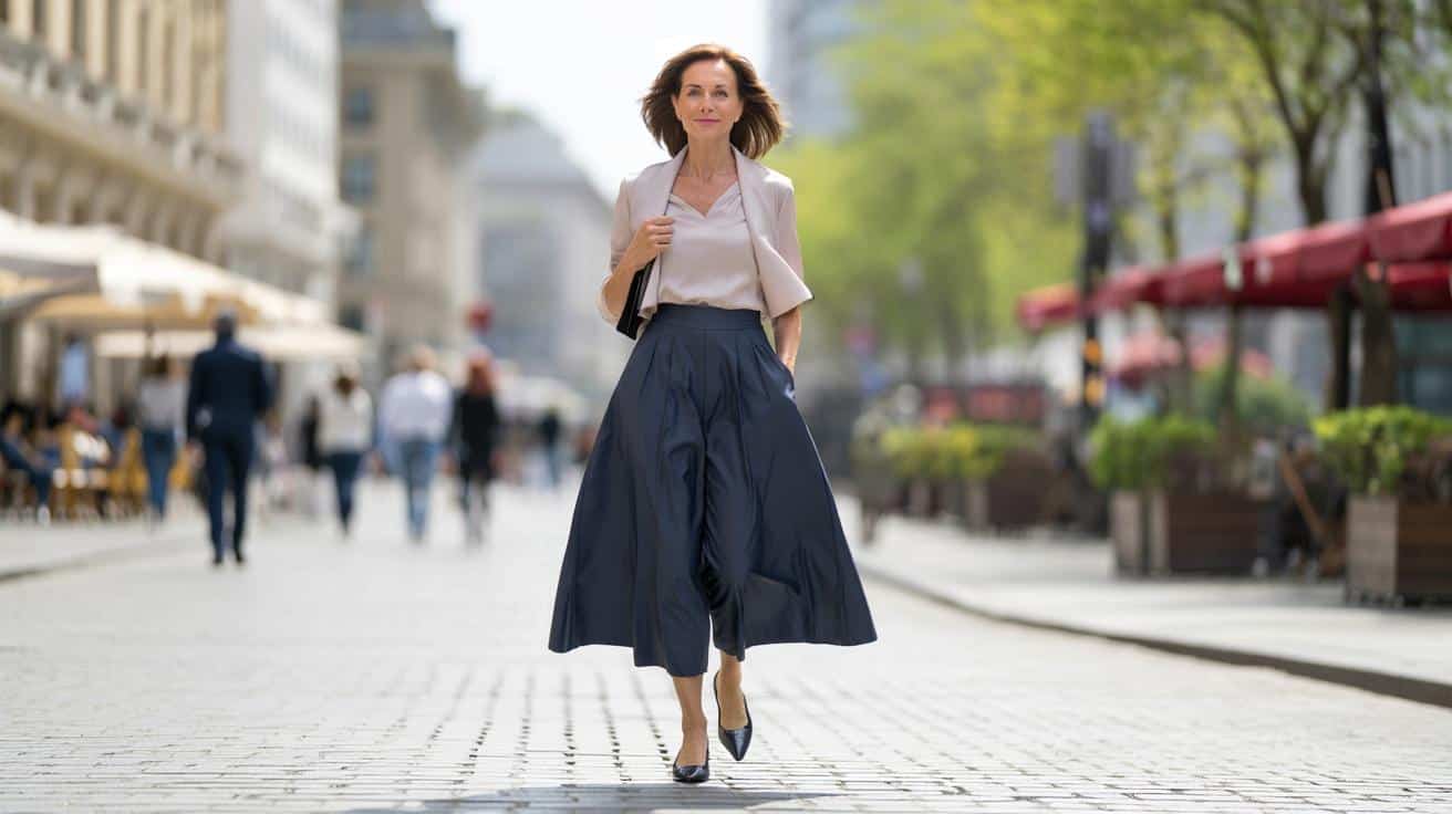 Po 50. urodzinach ten szeroki spodnium Uniqlo optycznie wysmukla nogi