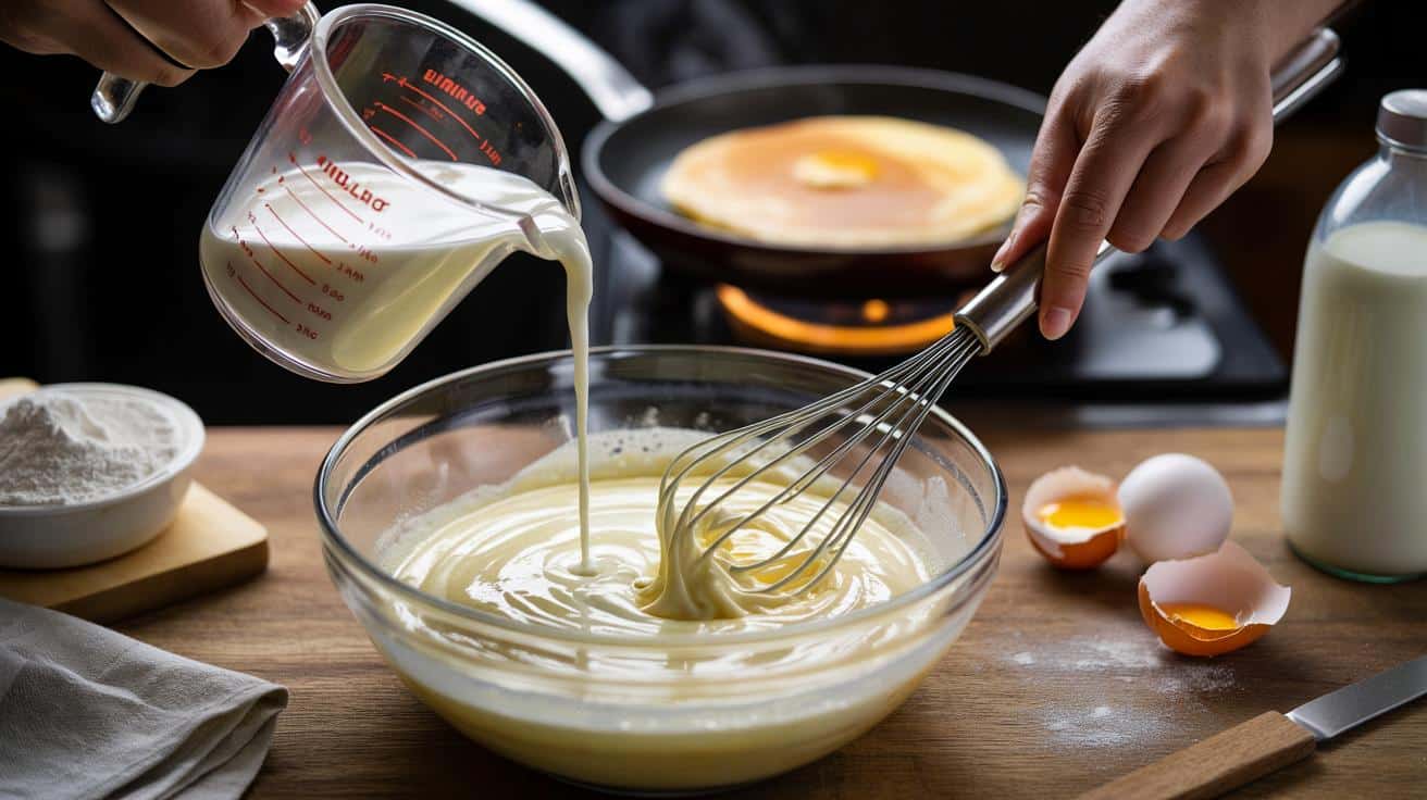 Podgrzej mleko do naleśników. Ta prosta sztuczka skraca czas i ratuje ciasto