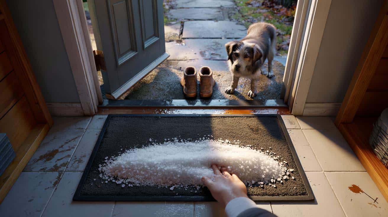 Połóż grubą sól pod dywan w wejściu a nigdy więcej błoto nie zostaje na macie