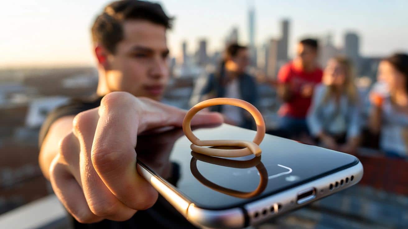 Prosty sposób z gumką recepturką który pomaga lepiej trzymać telefon podczas robienia zdjęć