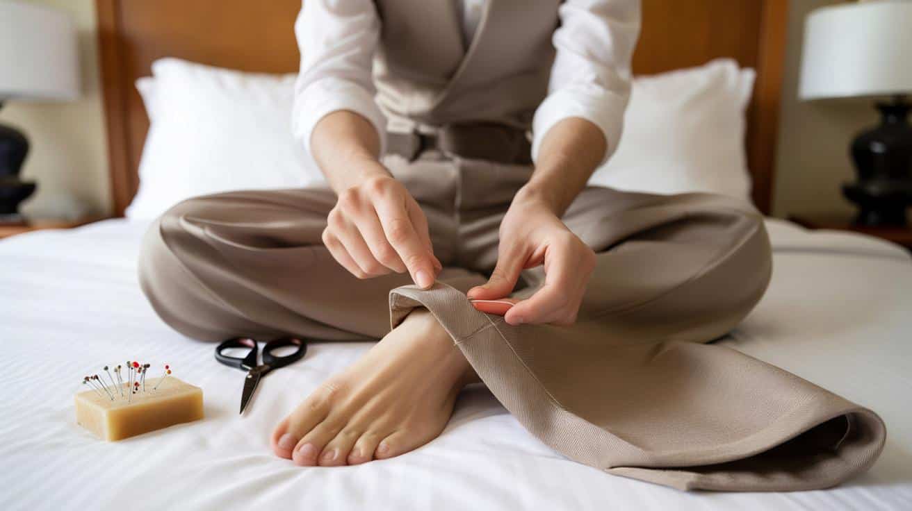 Prosty trik na idealny podwinięty dół spodni bez maszyny i żelazka