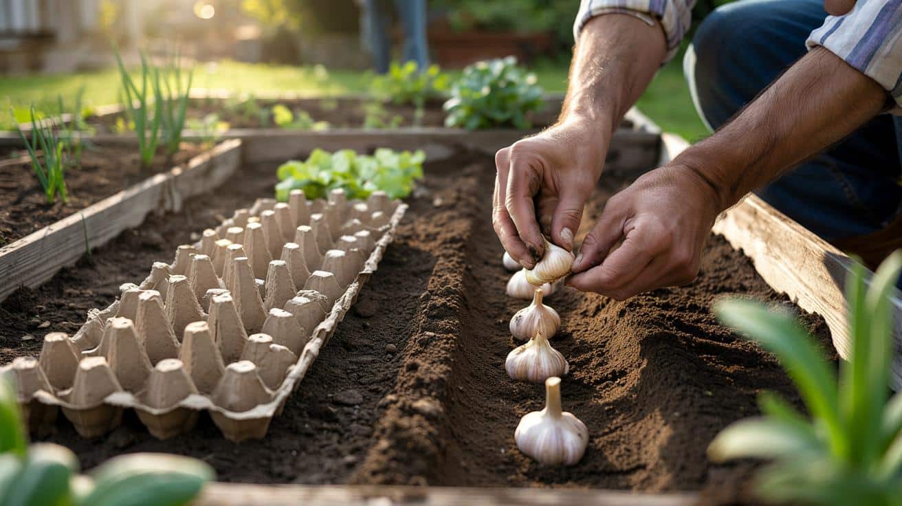 Prosty trik z wytłaczką po jajkach: idealne odstępy przy sadzeniu czosnku