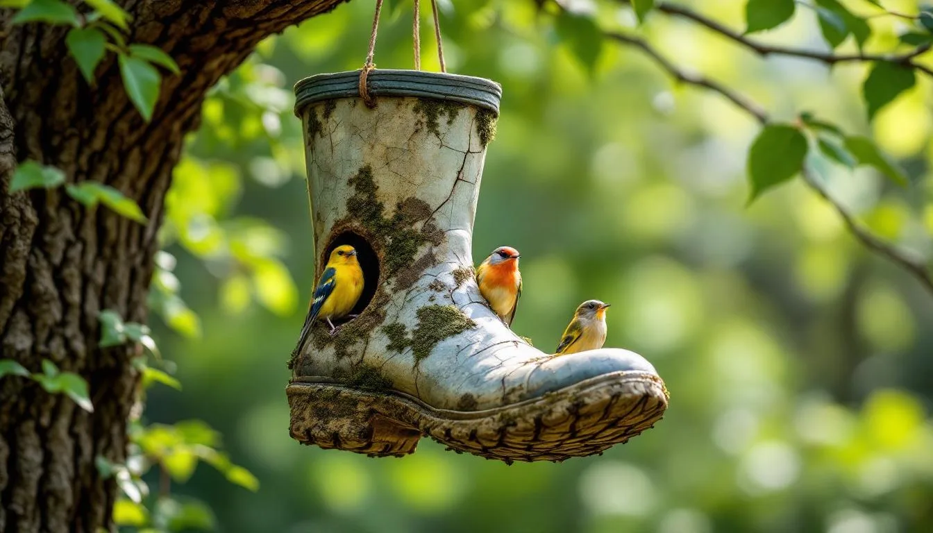 Przekształciłem stary gumowy but w budkę lęgową, ptaki ją uwielbiają