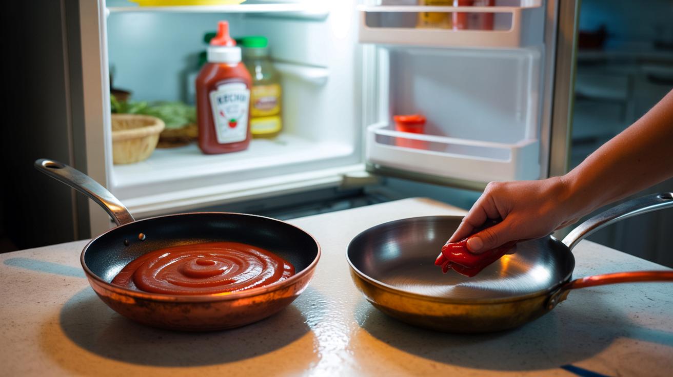 Przestałam szorować metal. Z lodówki biorę ketchup i czekam 15 minut