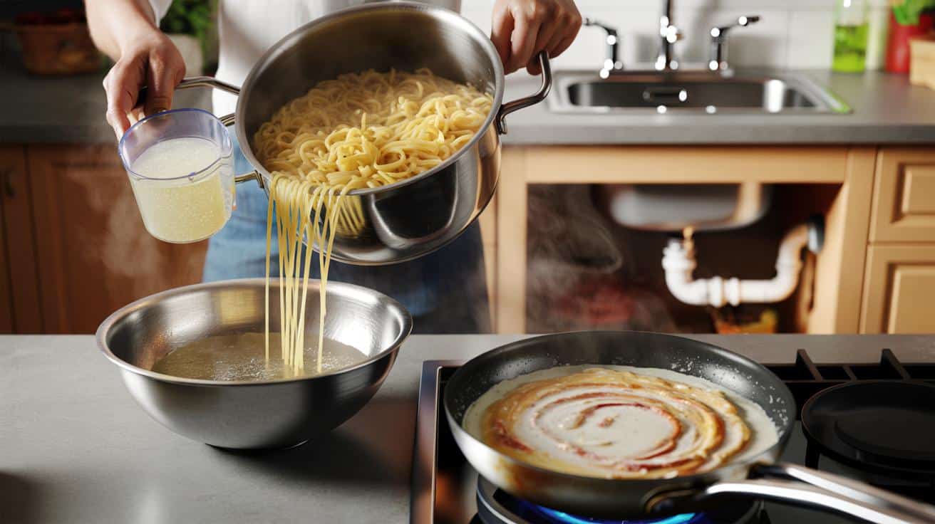 Przestań wylewać wodę po makaronie do zlewu. Rury i sos ci za to podziękują