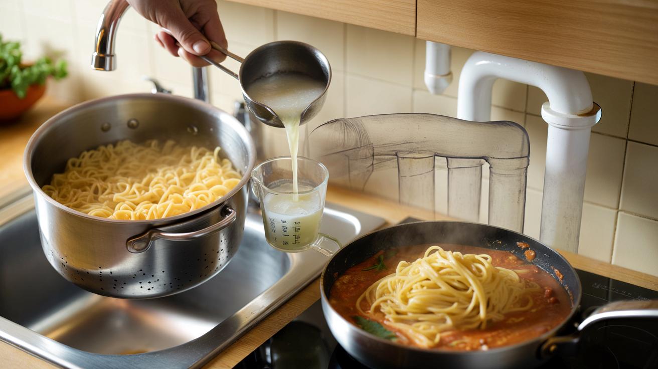 Przestań wylewać wodę po makaronie. Ratujesz rury i poprawiasz smak obiadu