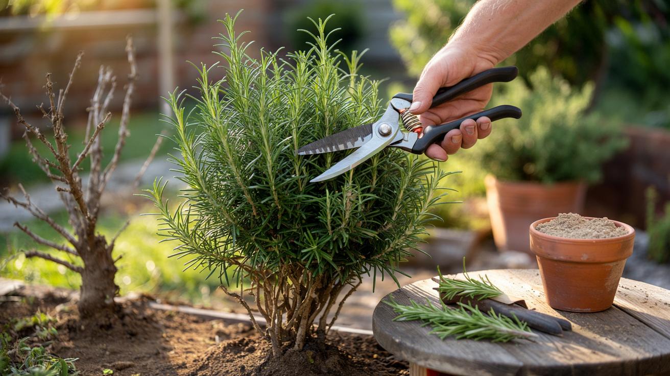 Przycinanie rozmarynu krok po kroku z terminami, najczęstszymi błędami i trikiem na gęsty, aromatyczny krzak