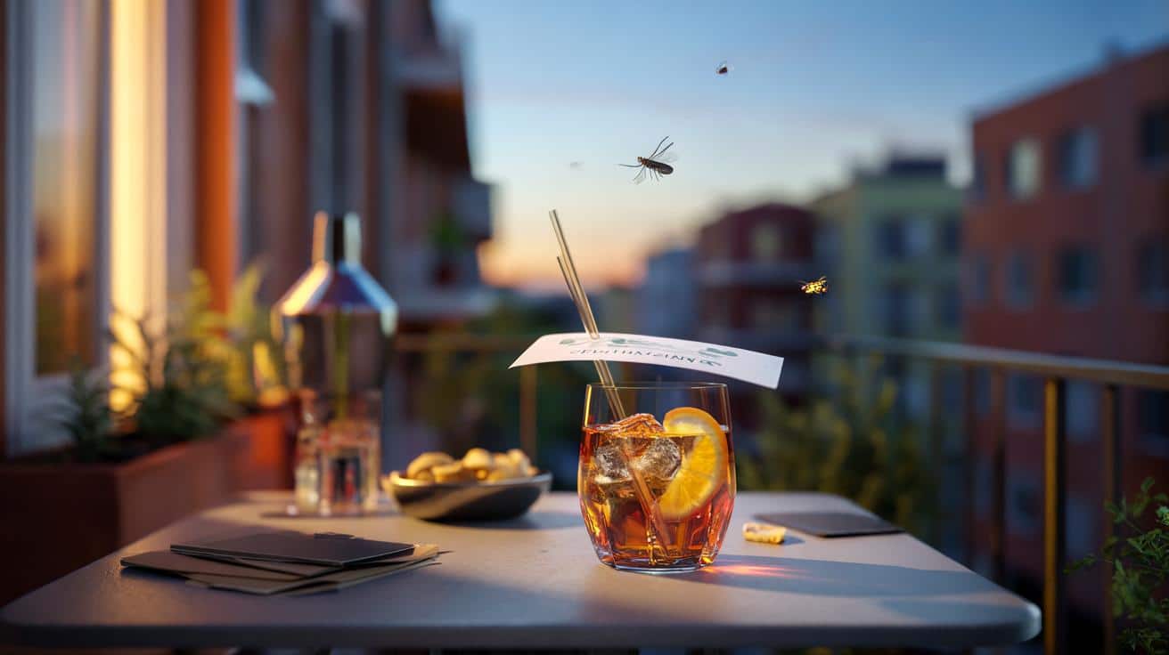 Przykryj szklankę z drinkiem wizytówką a muchy i owady nie dokuczają na balkonie