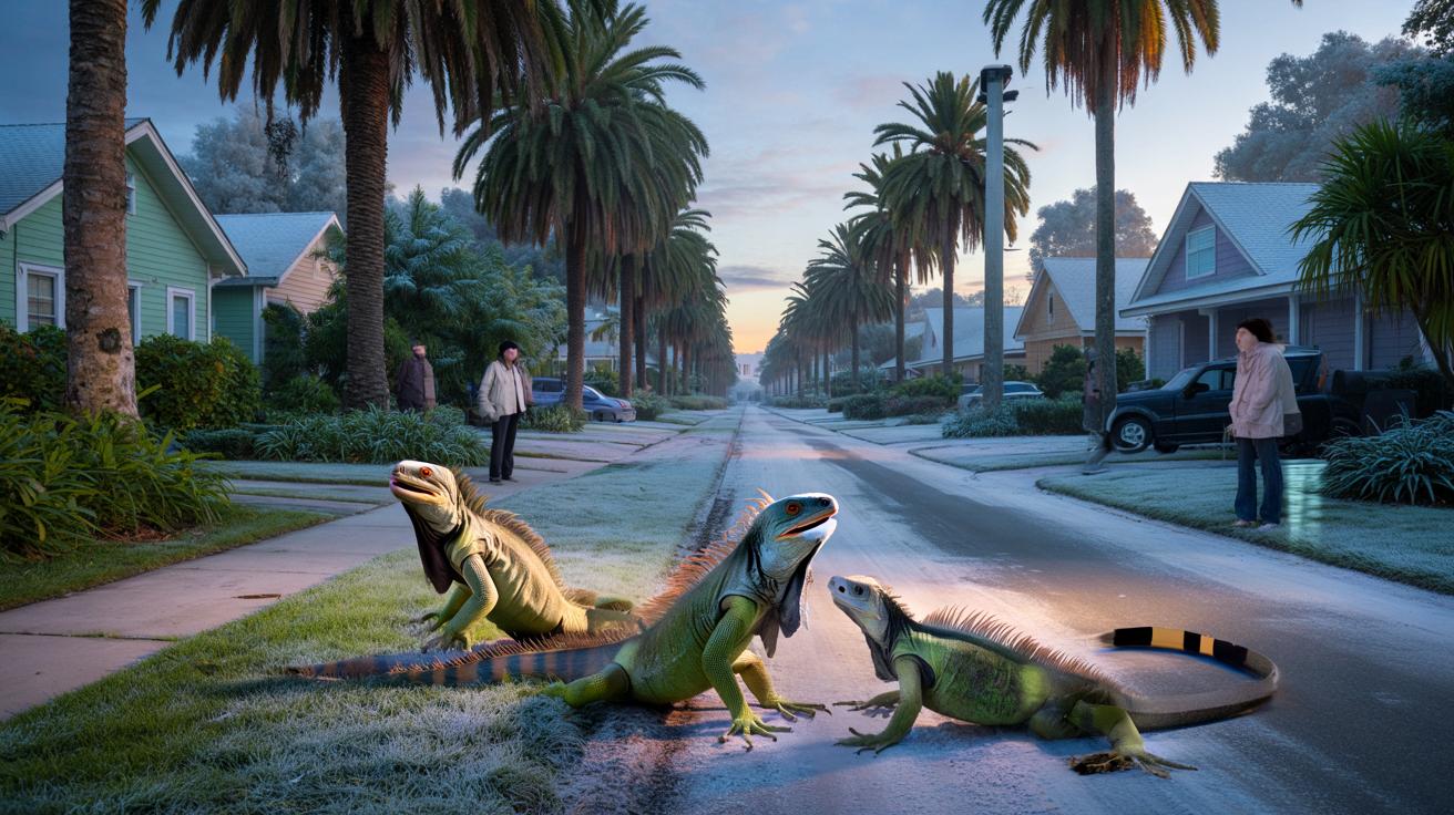 Rekordowy mróz w słonecznej Florydzie. Zamarznięte legwany spadają z drzew