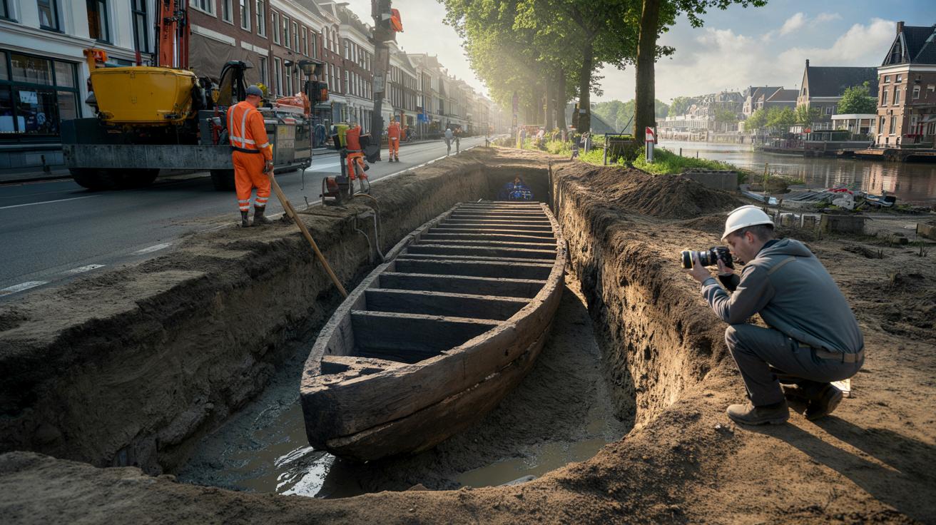 Robotnicy kopią rów, a pod ulicą leży łódź z mroków średniowiecza