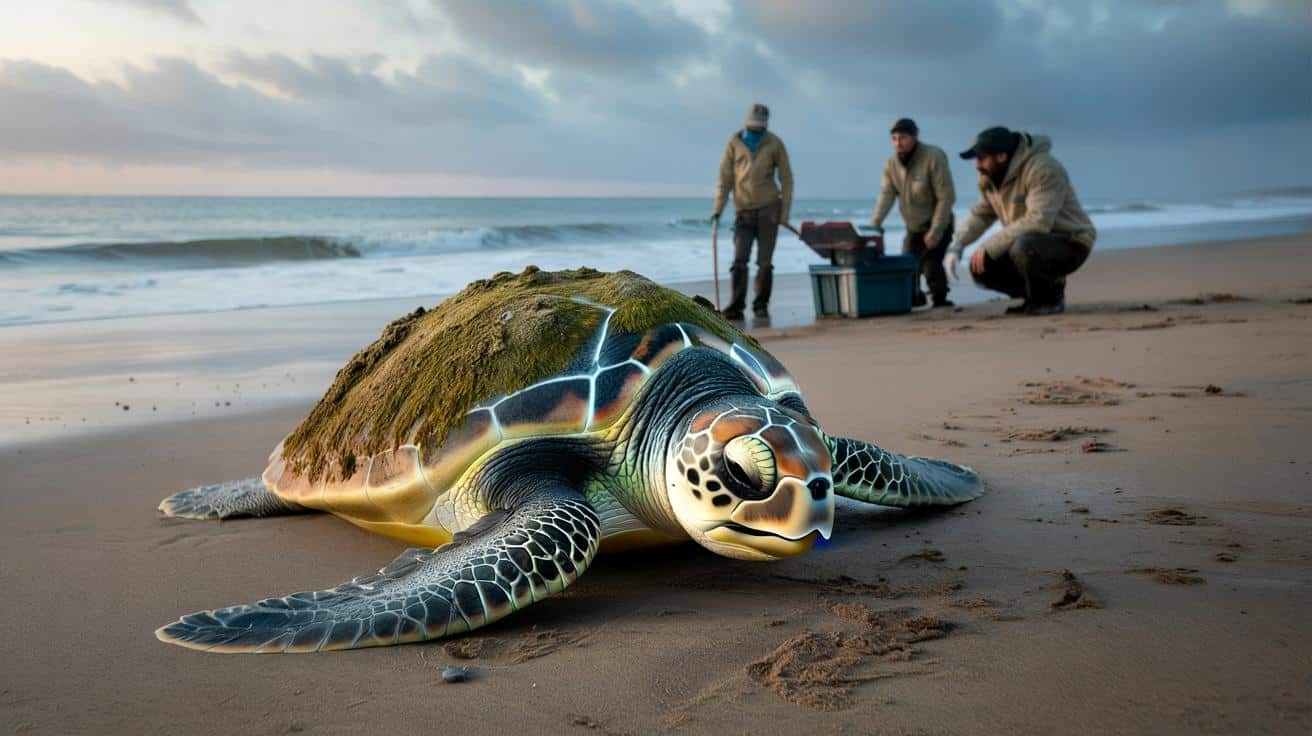 Skrajnie rzadka żółwica znaleziona na plaży w agonii. Winna nagła zmiana temperatury