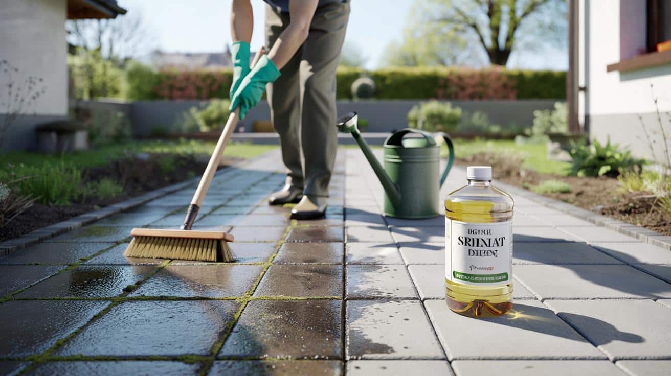 Śliska zielona kostka po zimie? Ten tani kuchenny produkt robi cud w godzinę