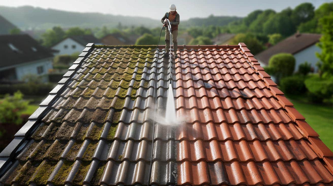 Sposób na to żeby dachówki ceramiczne po 30 latach odzyskały oryginalny kolor bez malowania który stosują firmy dekarskie przy renowacjach i który polega na jednym zmyciu ciśnieniowym w konkretnej porze roku