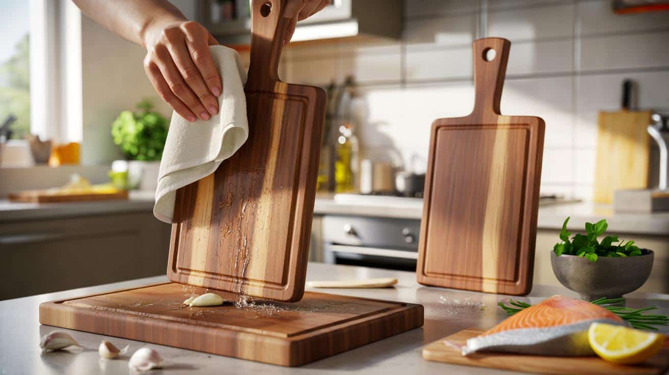 Sposób na to żeby deska do krojenia drewniana nie wchłaniała zapachów czosnku i ryby który stosują szefowie kuchni i który polega na jednej czynności po każdym myciu a nie na olejowaniu raz w miesiącu