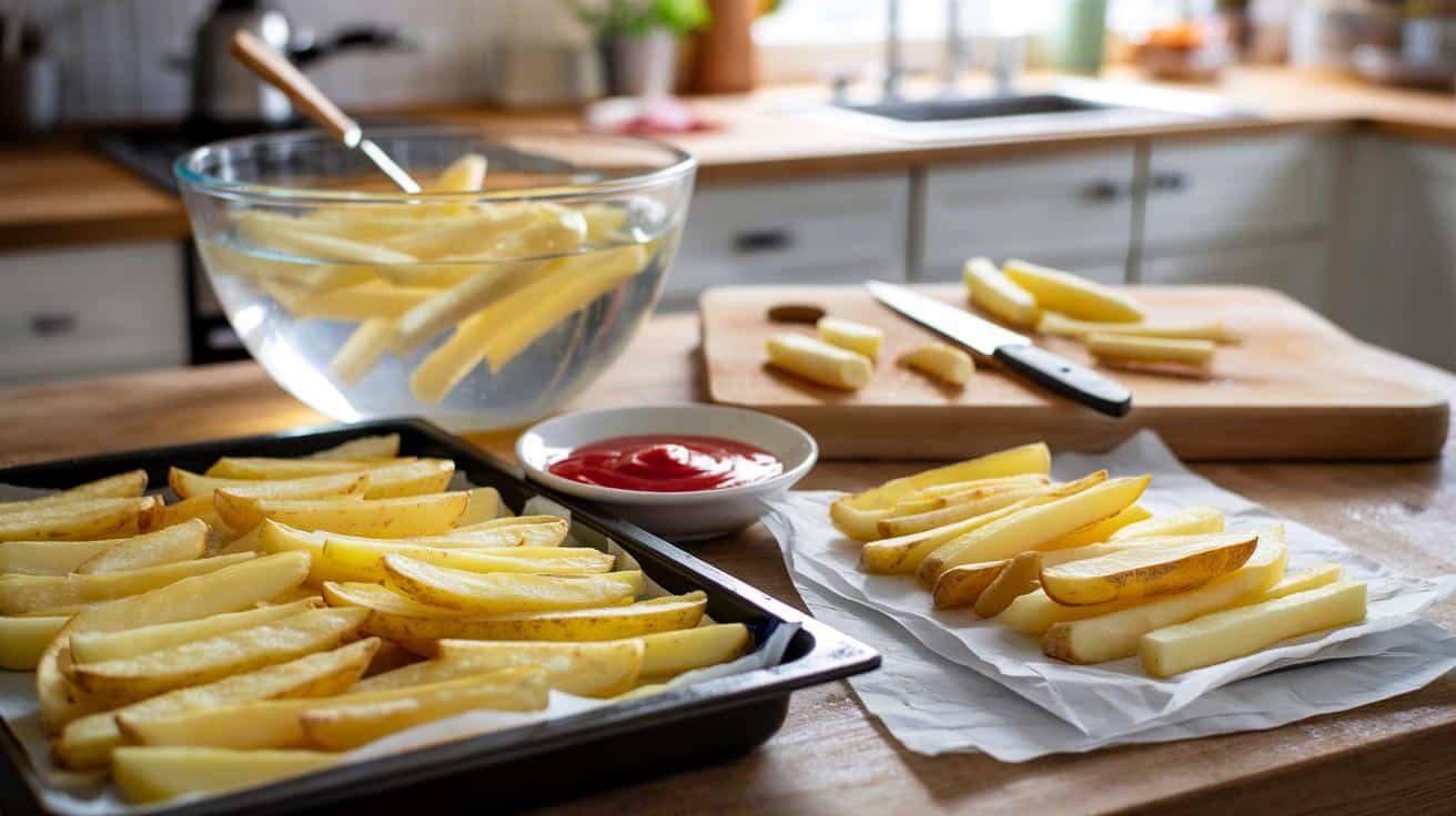 Sposób na to żeby frytki pieczone w piekarniku były chrupiące jak smażone który stosują dietetycy i który polega na moczeniu ziemniaków przez konkretny czas i suszeniu przed pieczeniem a nie na ilości oleju