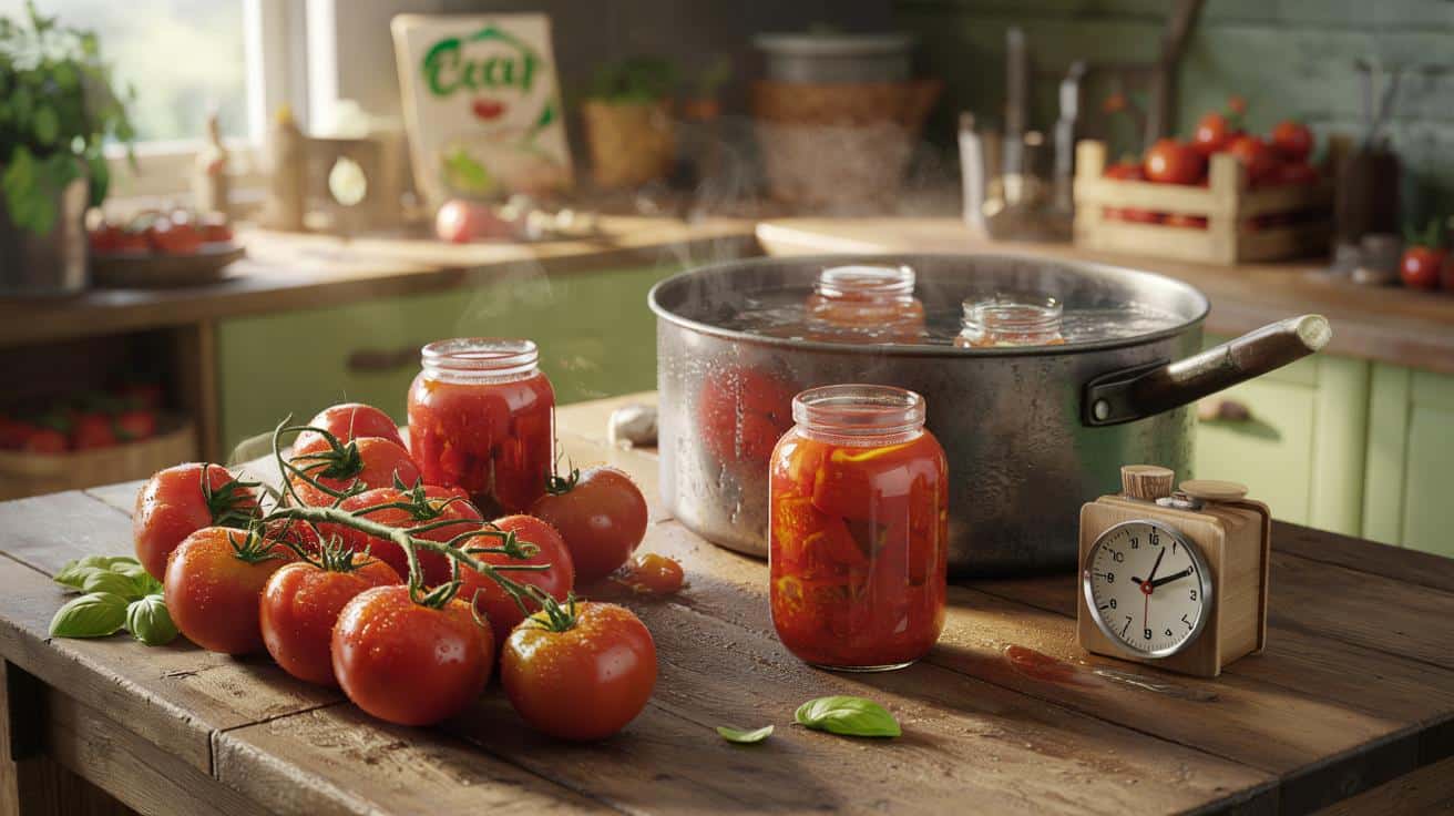 Sposób na to żeby pomidory w słoikach na zimę zachowały smak świeżych który stosują przetwórnie ekologiczne i który polega na czasie pasteryzacji który większość przepisów zawyża o 50 procent