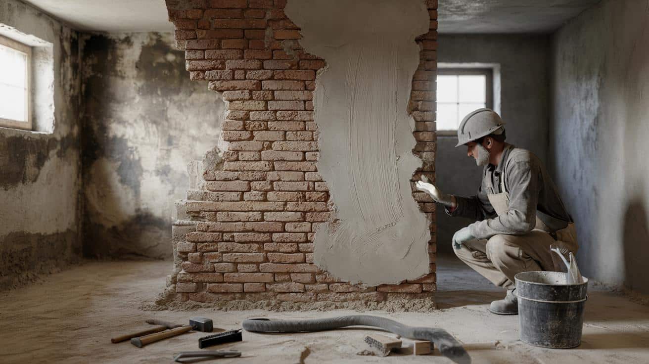 Sposób na to żeby tynk renowacyjny na zawilgoconych ścianach piwnicy wytrzymał więcej niż jeden sezon który stosują firmy budowlane przy osuszaniu kamienic i który polega na przygotowaniu podłoża