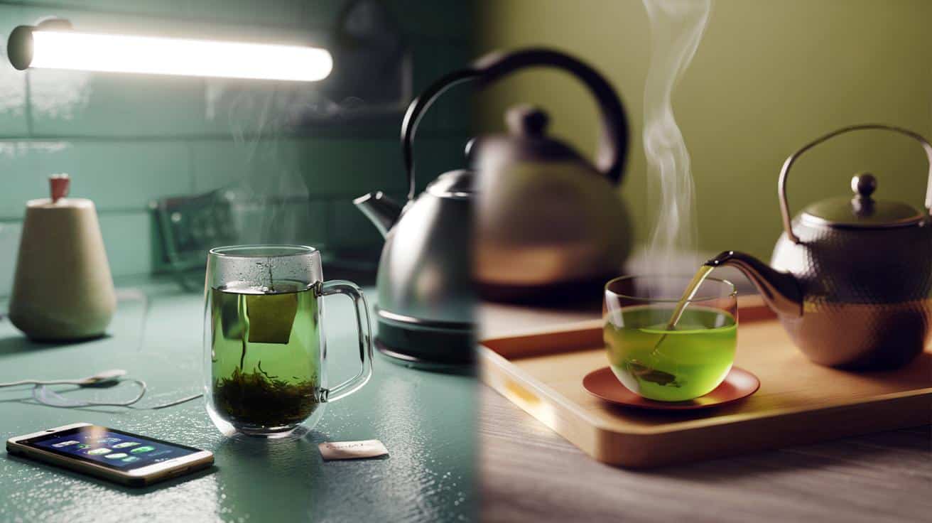 Sposób na to żeby zielona herbata parzona w domu miała smak jak w japońskiej herbaciarnii który polega na temperaturze wody nieprzekraczającej 75 stopni i czasie parzenia który większość Polaków przekracza