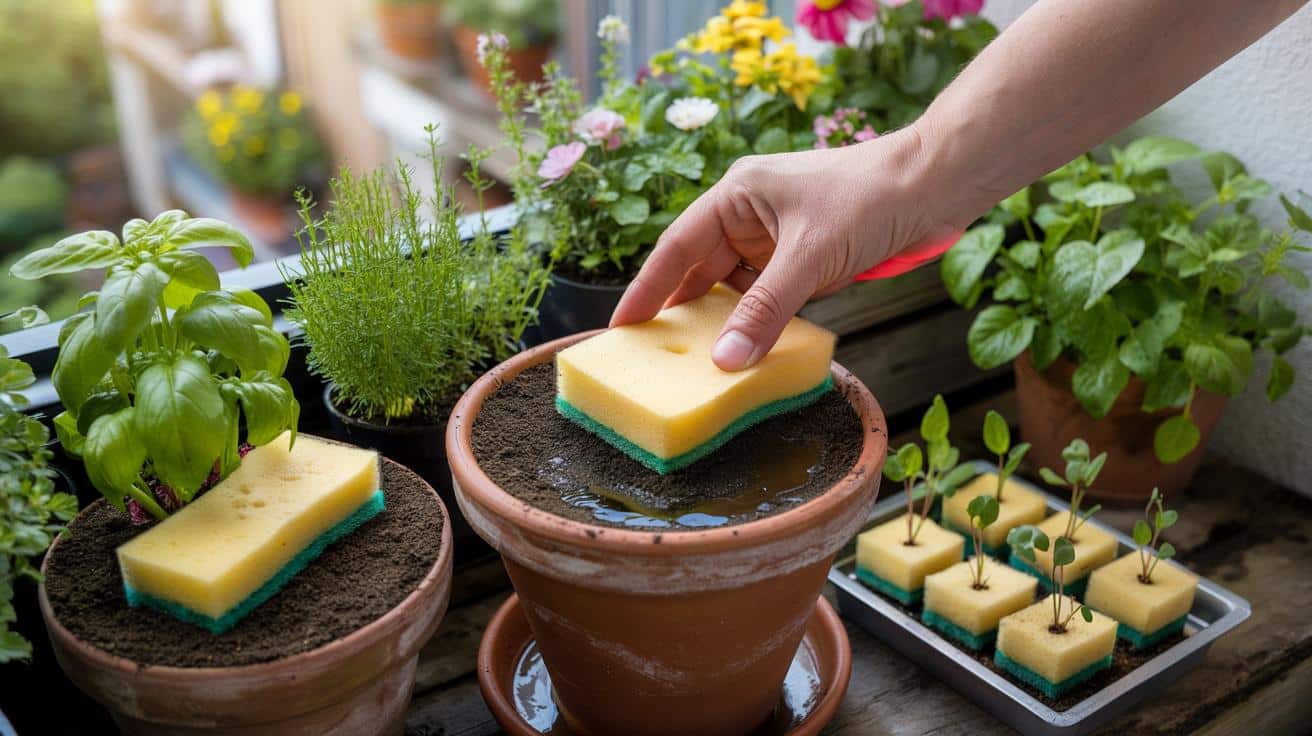 Stara gąbka z kuchni ratuje rośliny w ogrodzie i na balkonie